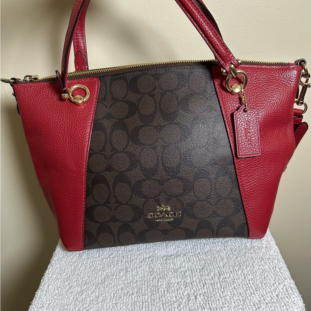 Coach Red and Brown Shoulder Bag with Signature Design